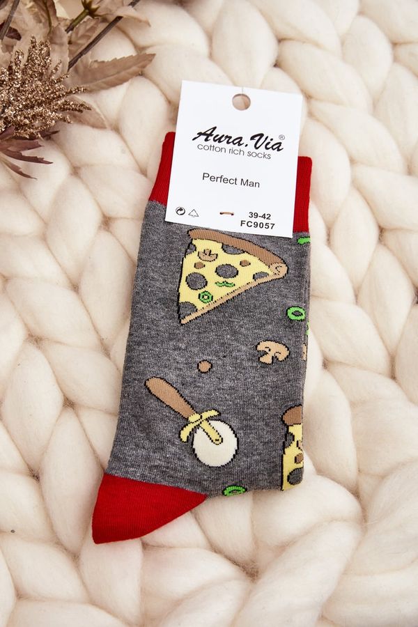 Kesi Men's socks with pizza patterns grey