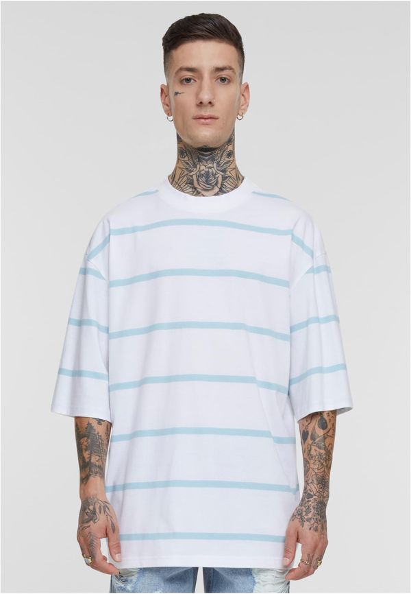 Urban Classics Men's striped T-shirt with oversized sleeves white/ocean blue