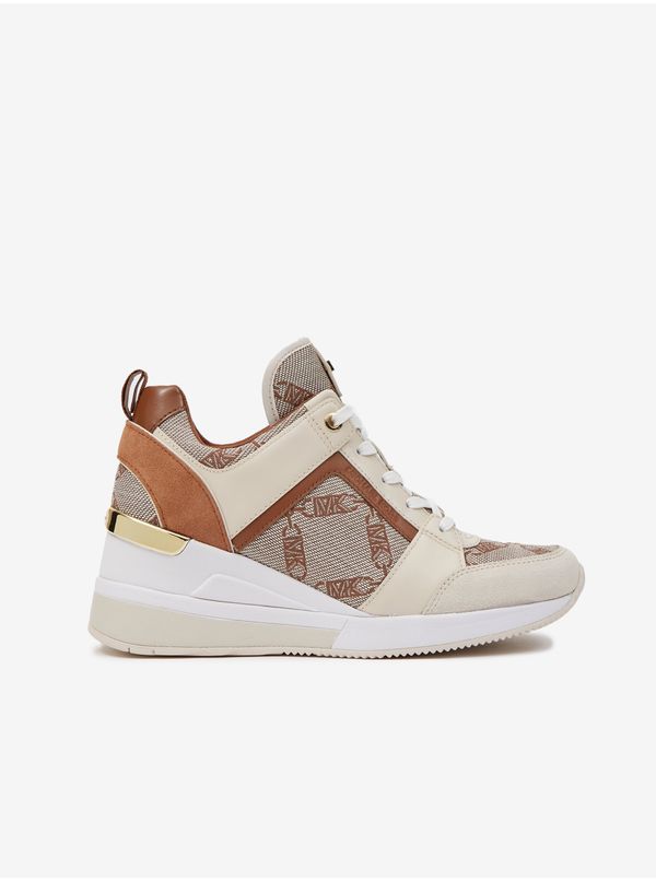 Michael Kors Michael Kors Brown-cream Women's Patterned Sneakers with Leather Wedge Details - Women