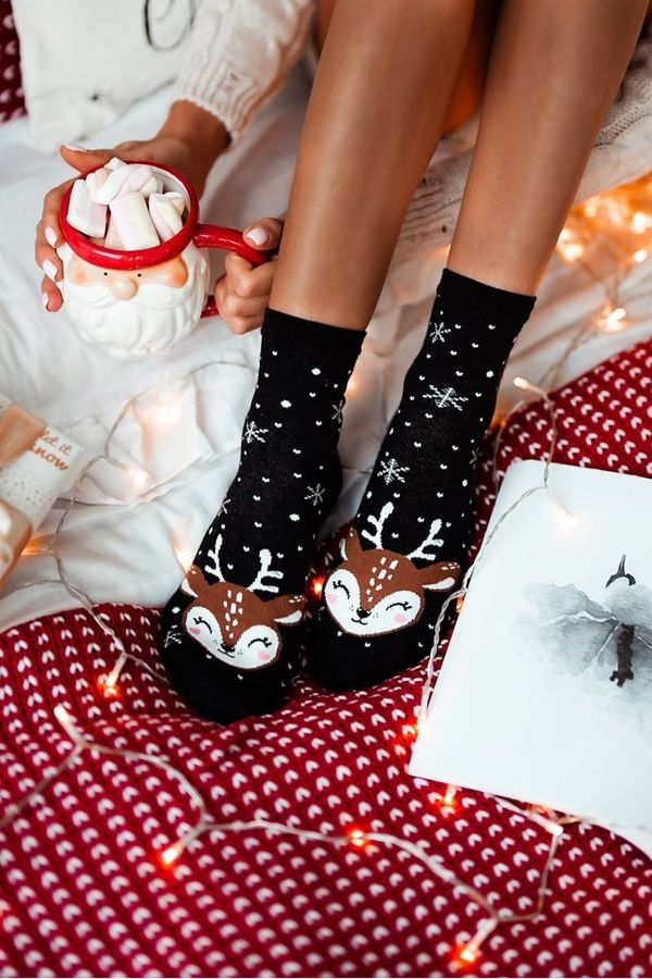 Milena Milena Christmas Women's Socks Reindeer Black