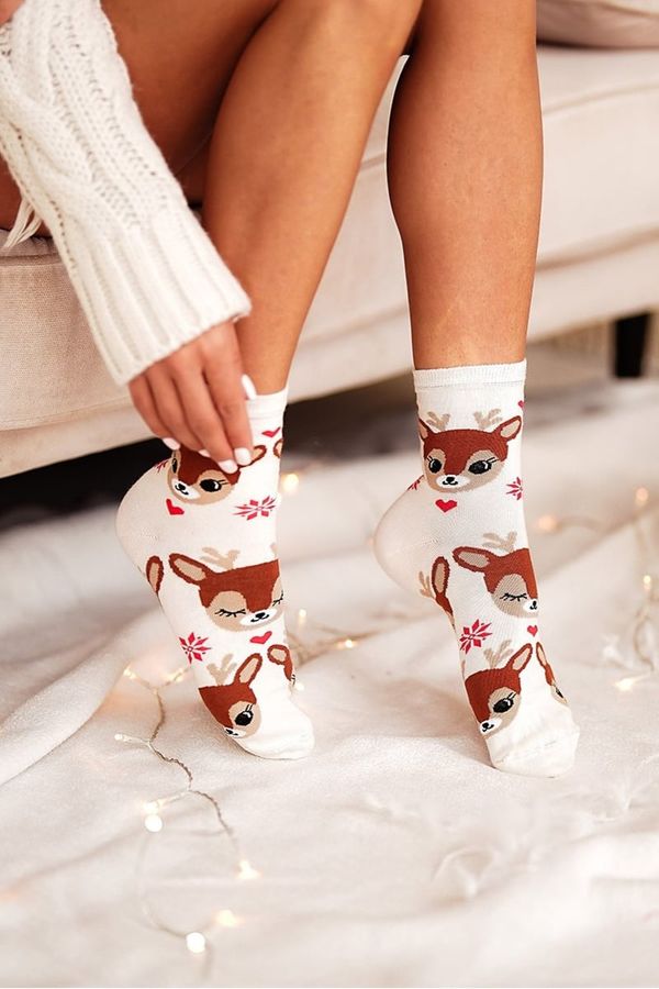 Milena Milena Christmas Women's Socks Reindeer Ecru