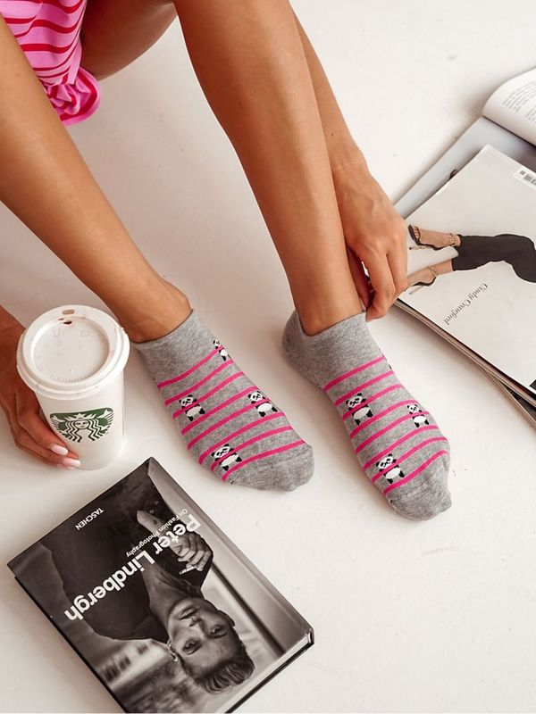Milena Milena Women's Ankle Socks Cotton Pandas And Stripes Gray