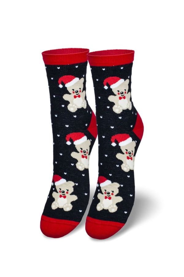 Milena Milena Women's Christmas Socks Bear In Santa Hat Black