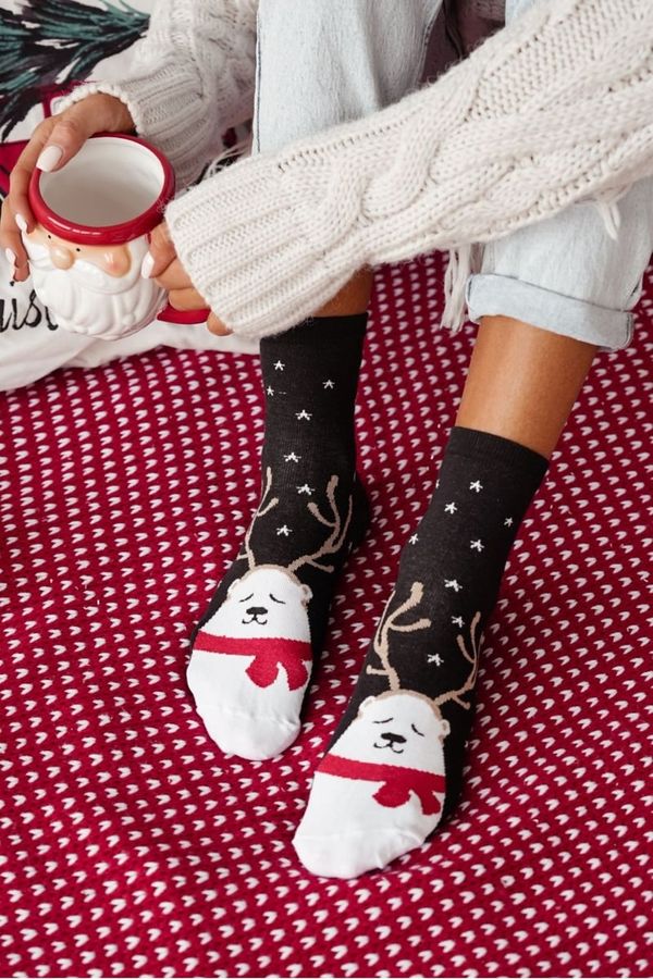 Milena Milena Women's Christmas Socks Sleeping Bear Black