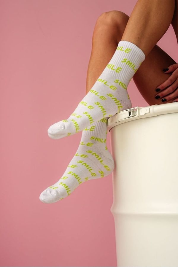 Milena Milena Women's Cotton Socks With The Text Smile White