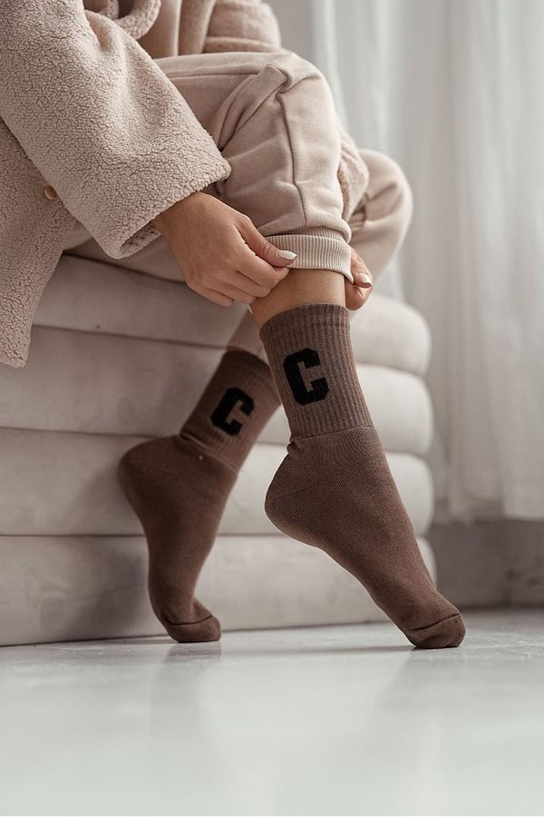 Milena Milena Women's frosted socks with letter C brown