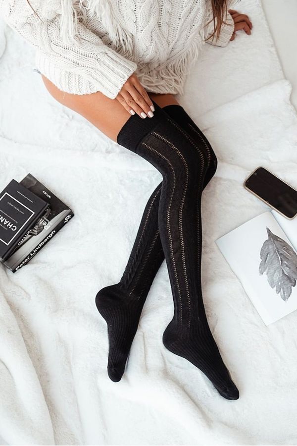 Milena Milena Women's Knee-High Lace Braided Black