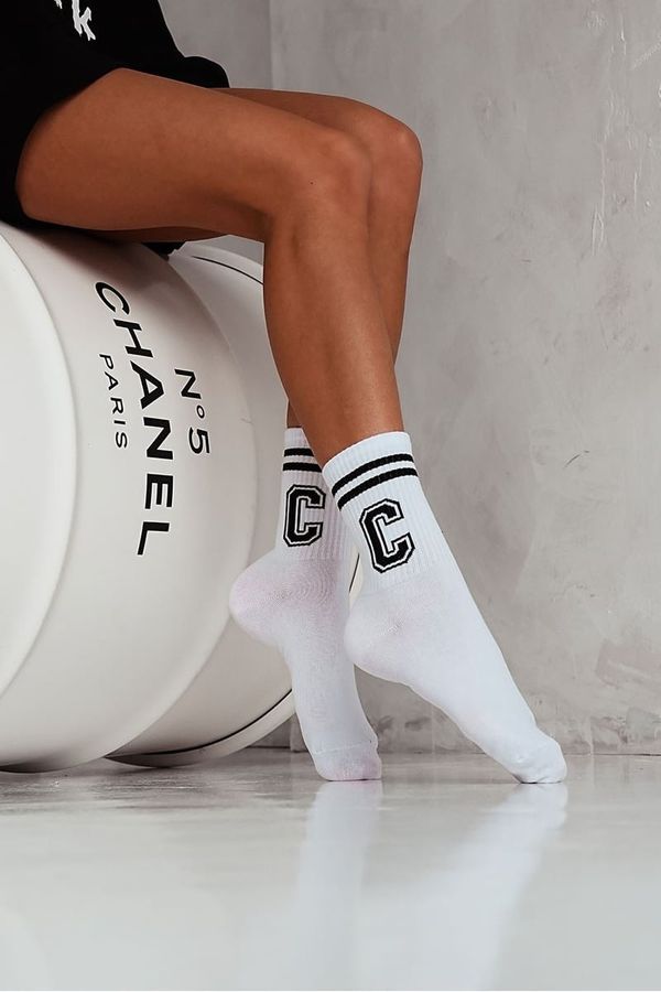 Milena Milena Women's Socks With Stripes And Letter C Black And White