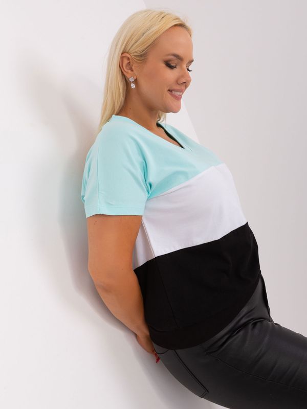 Fashionhunters Mint and black plus size blouse with short sleeves