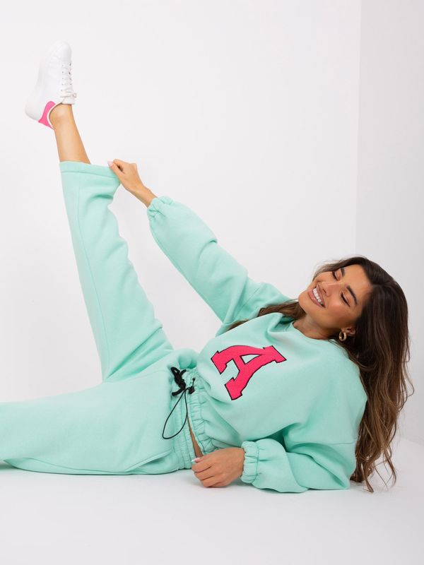 Fashionhunters Mint and fluo pink tracksuit with letter A