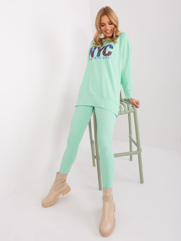 Fashionhunters Mint casual set with a sweatshirt with an inscription