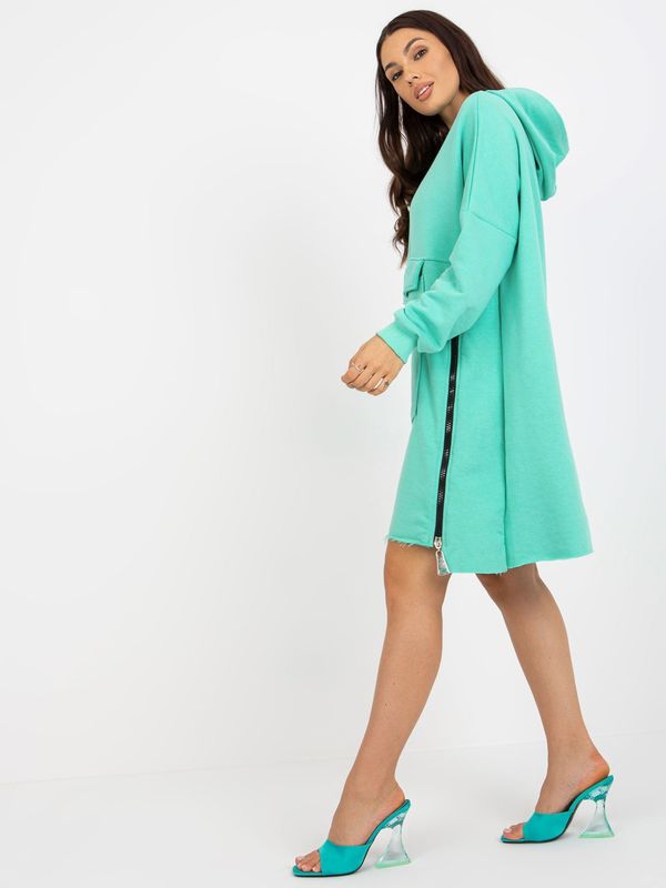 Fashionhunters Mint long oversize sweatshirt with zippers and pocket