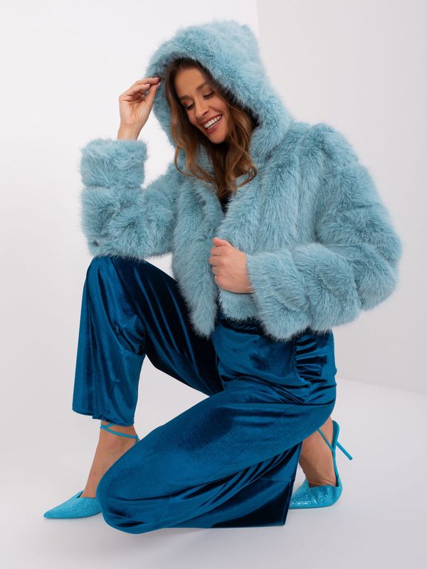Fashionhunters Mint short fur jacket with hood