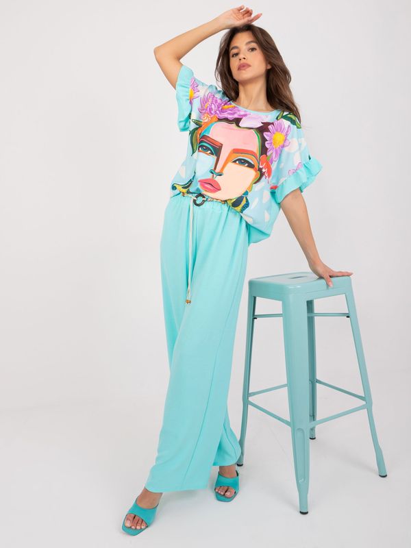 Fashionhunters Mint summer set with printed blouse