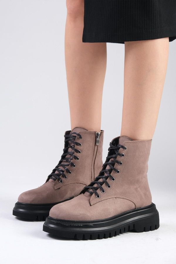 Mio Gusto Mio Gusto Alex Mink Women's Suede Ankle Boots With Lace And Zipper And Thick Sole.