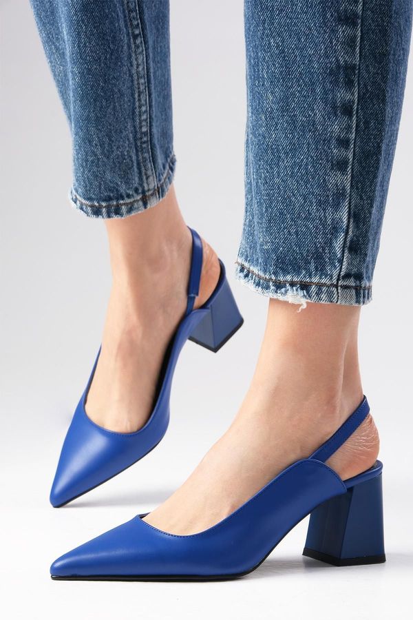 Mio Gusto Mio Gusto Anette Saxe Blue Color Pointed Toe Open Back Thick Heeled Shoes