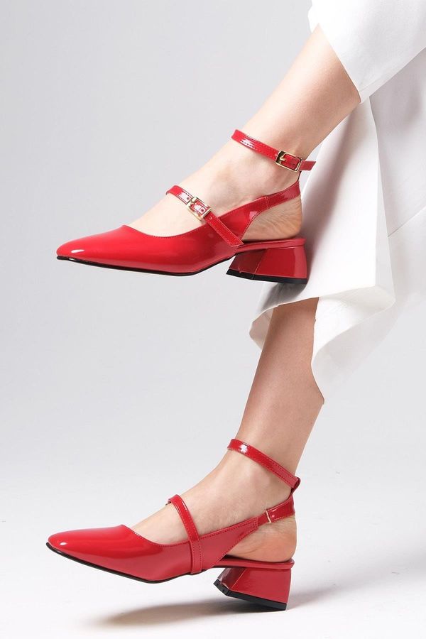 Mio Gusto Mio Gusto Audrey Red Patent Leather Open Back Short Heels Women's Shoes.