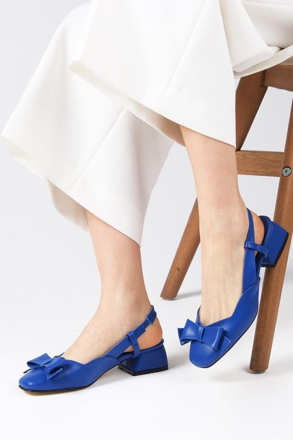 Mio Gusto Mio Gusto Billie Saks Blue Color Open Back Women's Low Heeled Shoes with Bow Accessory