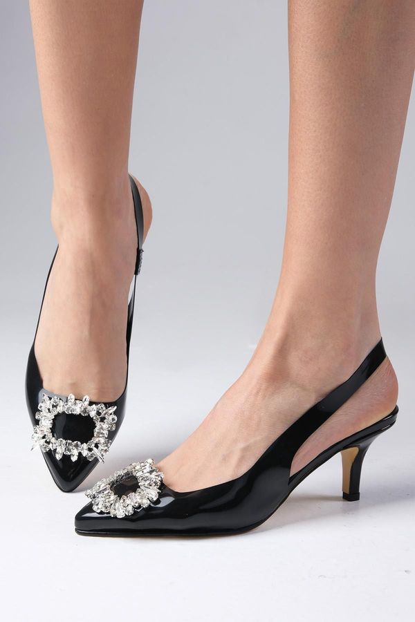 Mio Gusto Mio Gusto Black Color Crystal Stone Transparent Low Heeled Shoes