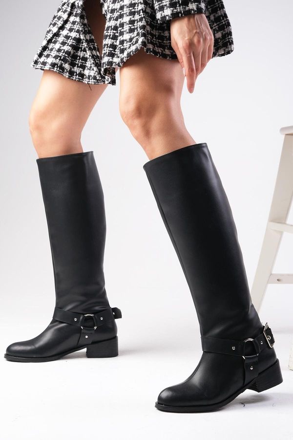 Mio Gusto Mio Gusto Brielle Black Color Zipperless, Thin Faux Für Lined Women's Biker Boots