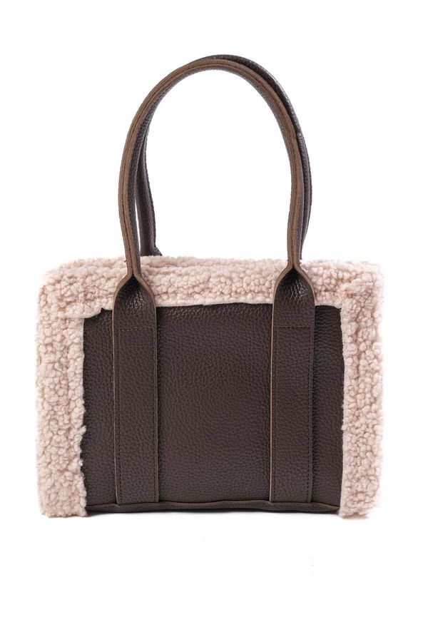 Mio Gusto Mio Gusto Brown Faux Für Detailed Hand and Shoulder Women's Bag