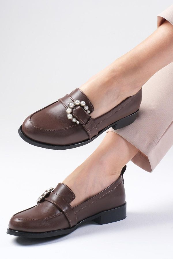 Mio Gusto Mio Gusto Brown Pearl Buckle Women's Casual Flat Oxford Shoes