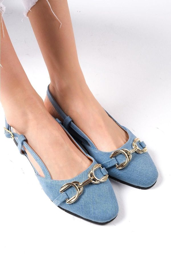 Mio Gusto Mio Gusto Delphine Blue Color Denim Fabric Open Back Women's Flat Jeans Flats Shoes.