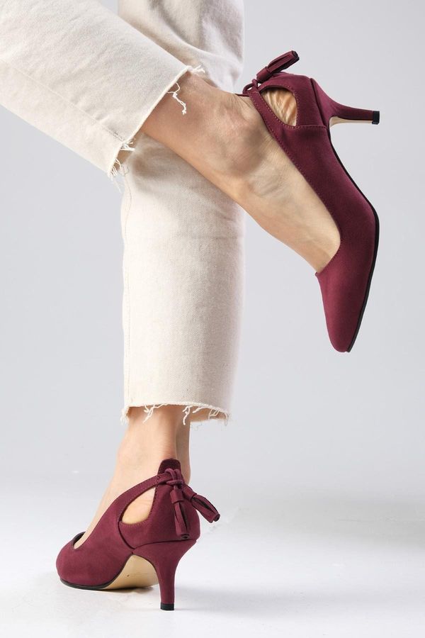 Mio Gusto Mio Gusto Drop Burgundy Color Suede Women's Short Heeled Shoes