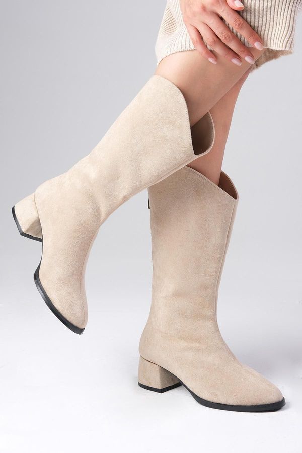 Mio Gusto Mio Gusto Fabia Women's Beige Color Suede Above Knee High Boots