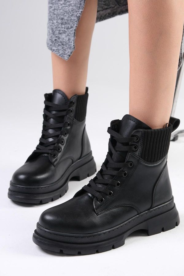 Mio Gusto Mio Gusto Frieda Women's Black Lace-Up Ankle Boots.