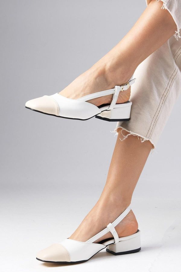 Mio Gusto Mio Gusto Hilda Women's White Low-Heeled Shoes with Open Back Buckle in the Side.