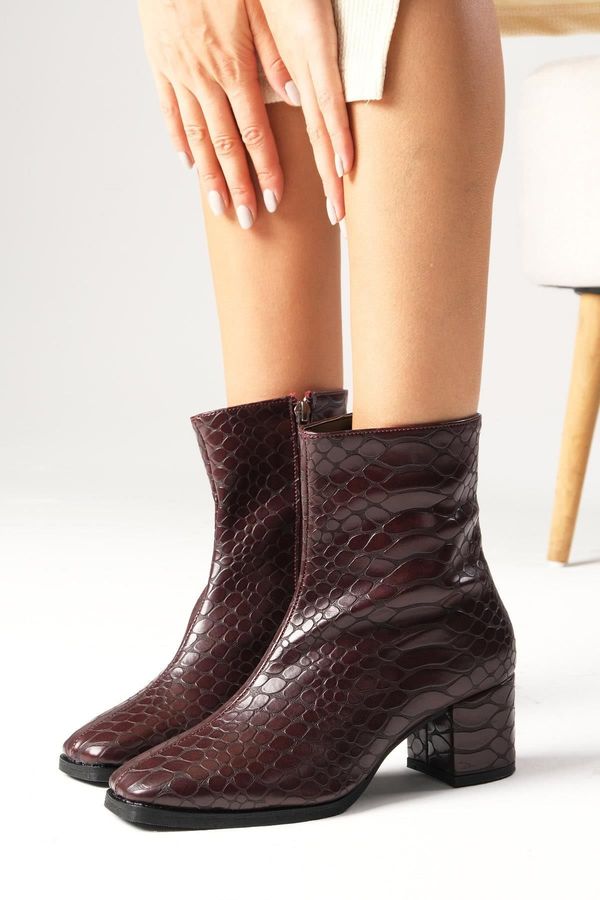 Mio Gusto Mio Gusto Macy Alligator Pattern Claret Red Women's Heeled Boots.