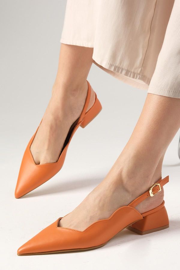 Mio Gusto Mio Gusto Marsha Orange Color Open Back Women's Short Heeled Shoes with Buckle in the Side.