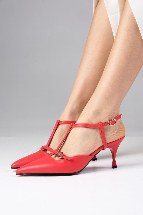 Mio Gusto Mio Gusto Melissa Red Color Women's Open Back Strap Heeled Shoes