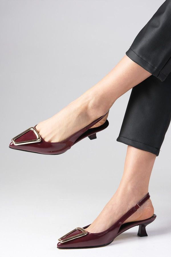 Mio Gusto Mio Gusto Milena Burgundy Color Patent Leather Metal Buckle Accessory Mini Heel Women's Shoes