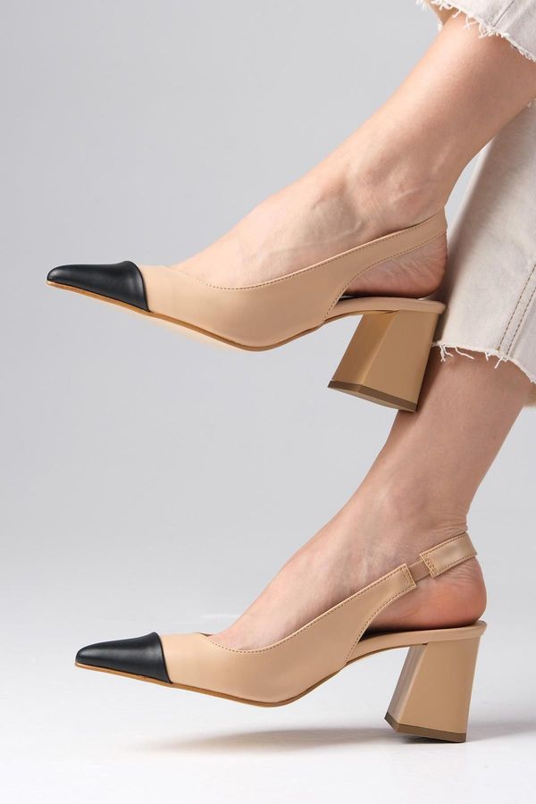 Mio Gusto Mio Gusto Natalie Nude Pointed Toe Open Back Chunky Heel Shoes