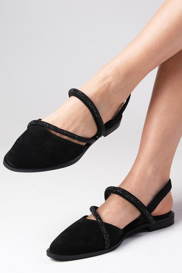 Mio Gusto Mio Gusto Poppy Women's Flat Shoes With Black Stones From Genuine Suede Daily Flat Shoes.