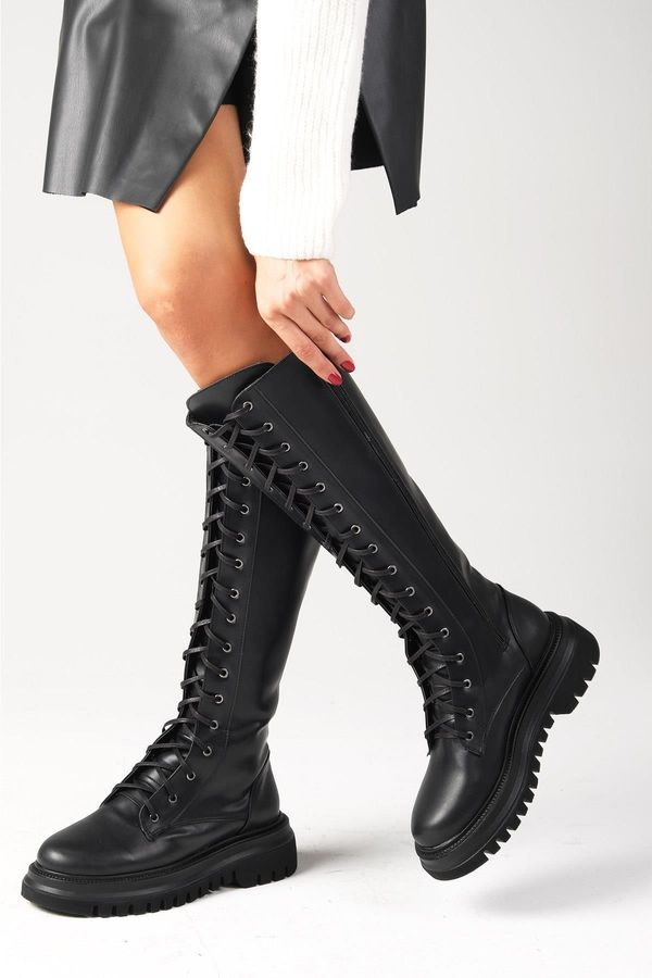 Mio Gusto Mio Gusto Raquel Lacquered And Zippered Thin Women's Boots Boots With Fur Lined Thick Soled