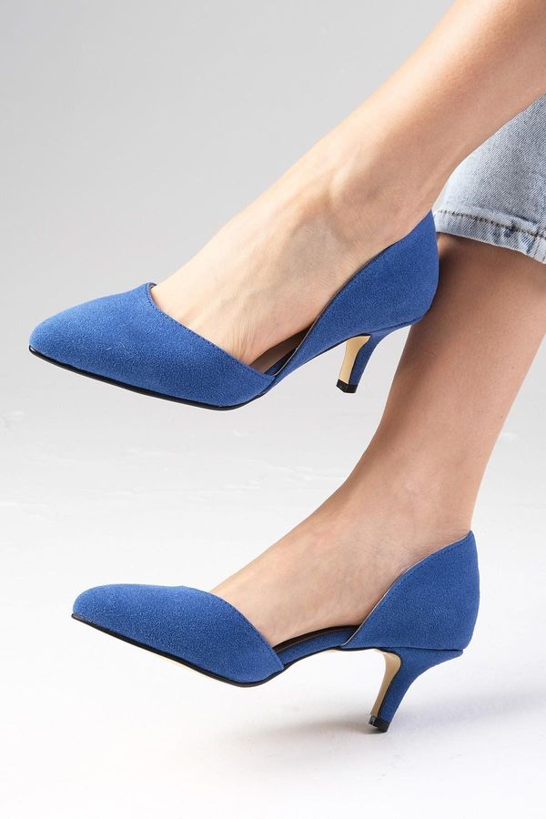 Mio Gusto Mio Gusto Rene Jeans Blue Color Suede Short Heeled Shoes.