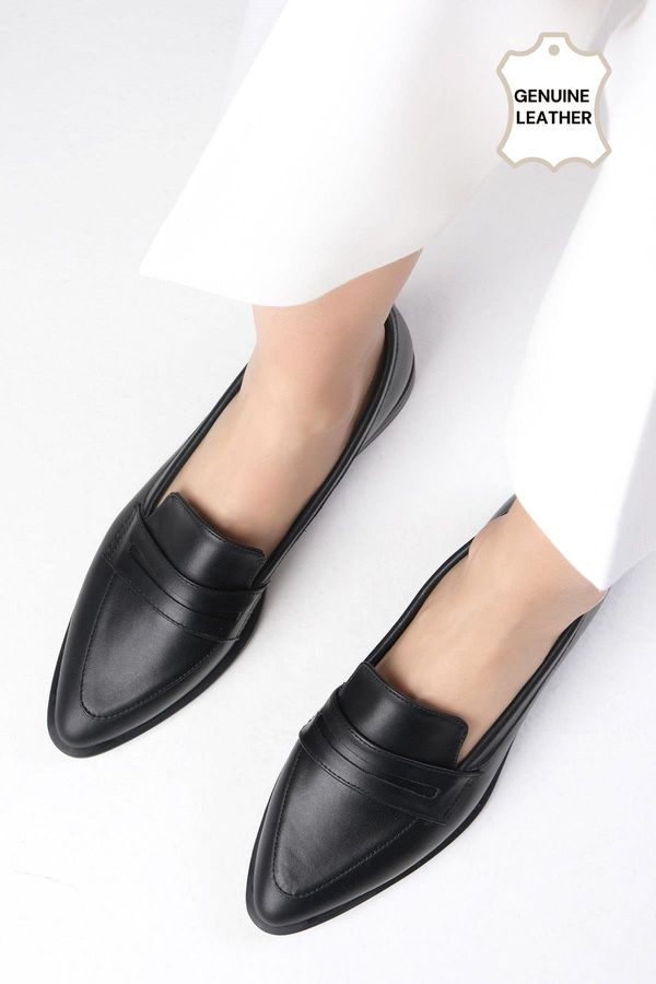 Mio Gusto Mio Gusto River Women's Genuine Leather Black Loafers Casual Flat Shoes