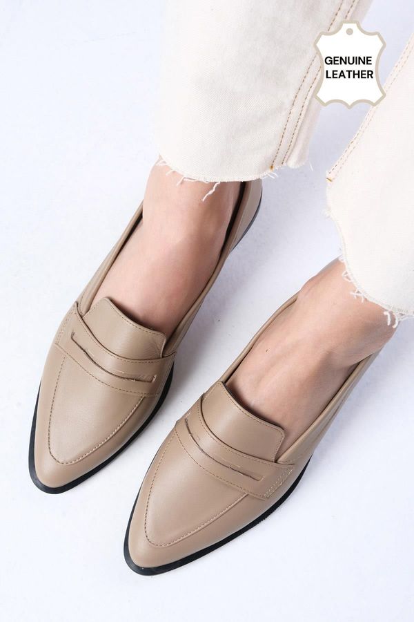 Mio Gusto Mio Gusto River Women's Genuine Leather Mink Color Loafers Casual Flat Shoes