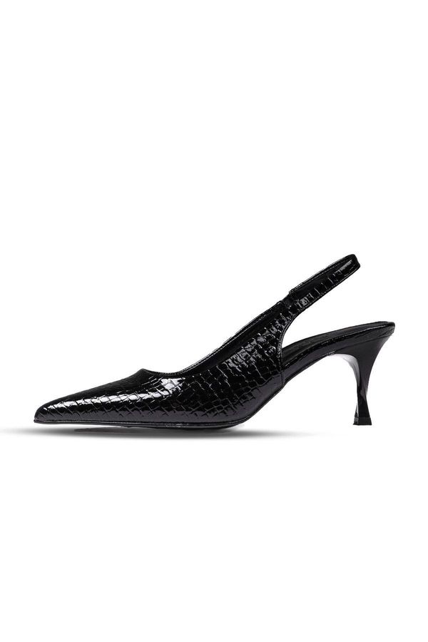 Mio Gusto Mio Gusto Rochelle Women's Black Snake Pattern Open Back Heeled Shoes