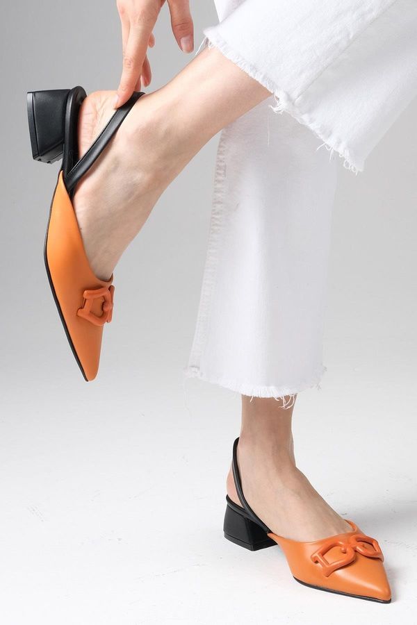 Mio Gusto Mio Gusto Selina Orange Color Open Back Women's Short Heeled Shoes with Buckle Accessories.