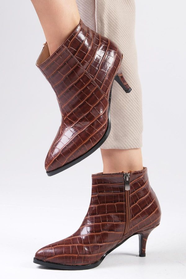 Mio Gusto Mio Gusto Vanessa Tan Women's Alligator-Pattern Pattern Sheepskin Für Lined Zipper Women's Heeled Boots.