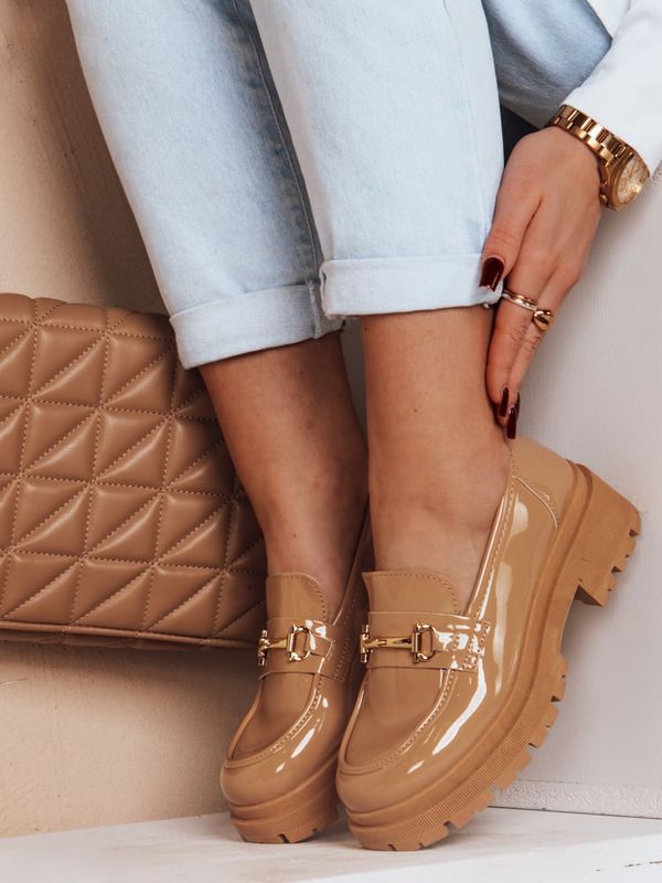 DStreet Mokasyny damskie lakierowane ELEGANCI khaki Dstreet