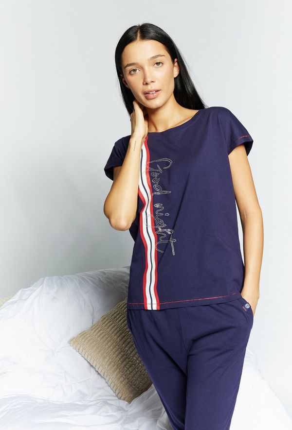 MONNARI MONNARI Woman's Pyjamas Pajama Top With Rhinestone Inscription Navy Blue