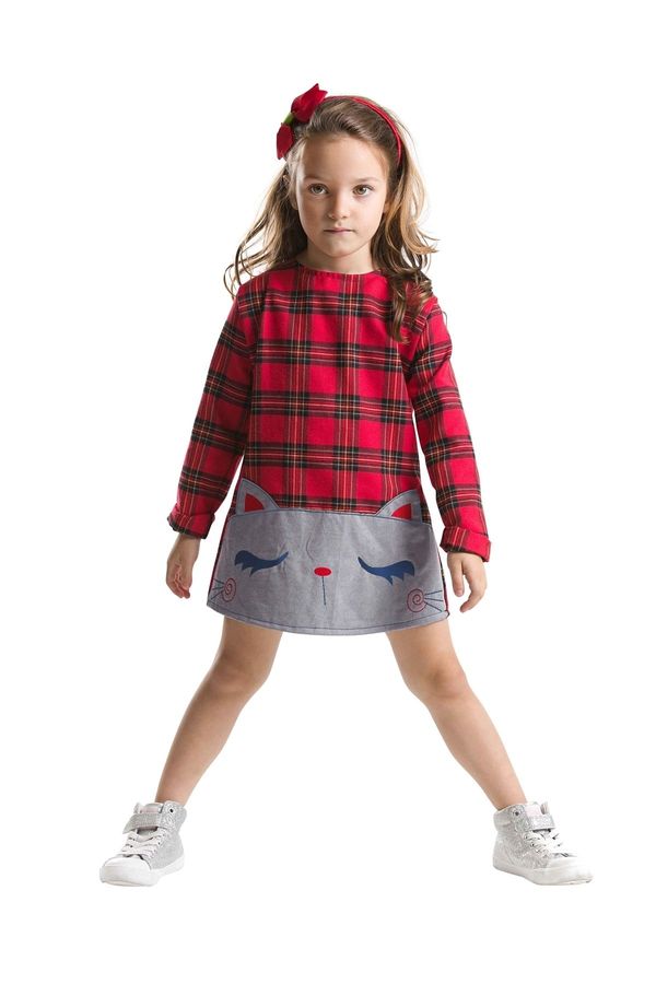 Mushi Mushi Red Plaid Kitten Girl's Dress