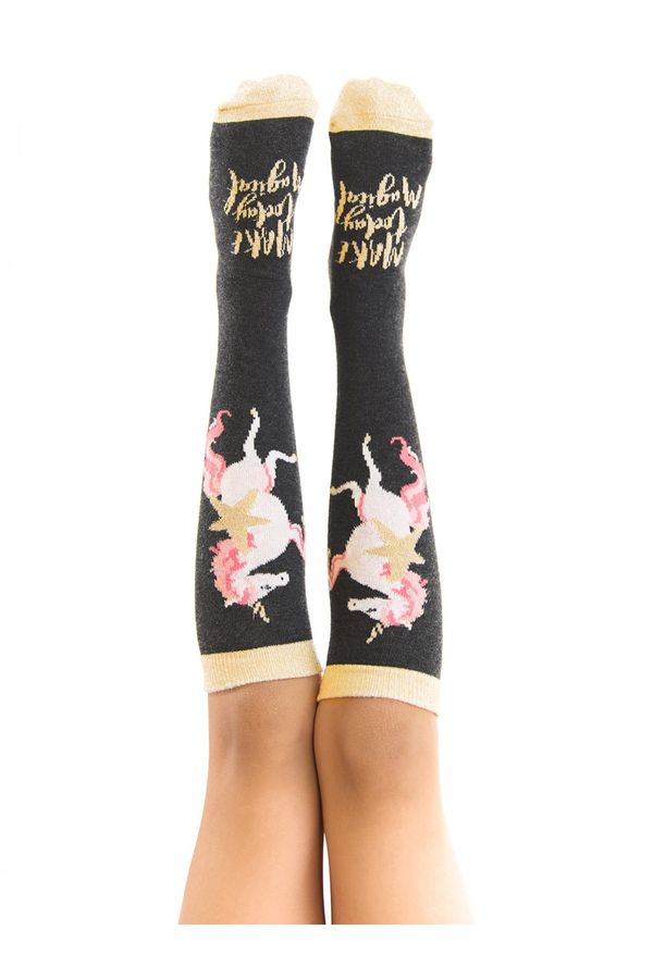 Mushi Mushi Unicorn Girls Kids Knee High Socks Black