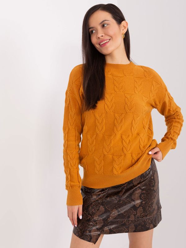 Fashionhunters Mustard sweater with viscose cables