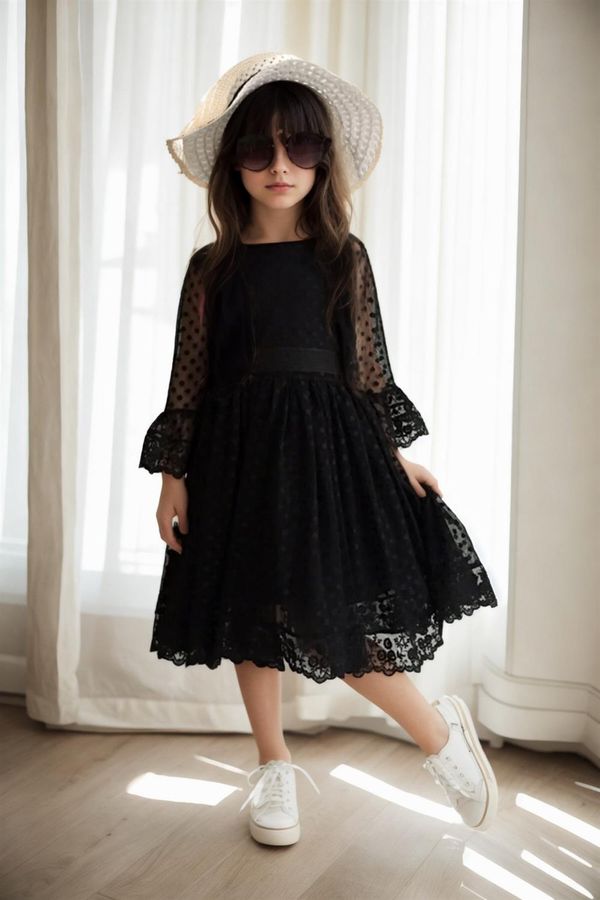 dewberry N8712 Dewberry Princess Model Girls Dress with Hat & Lace-BLACK